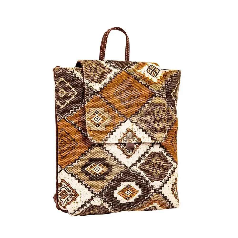 Myra Bag Handmade Ayita Backpack Upcycled Canvas & Cowhide Leather